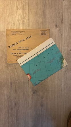 Vintage WWII “World War Map” from Iron City Beer, Pittsburgh Brewing Company.