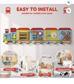 Train Activity Wall Busy Board Panels, Montessori Sensory Toys, Wooden Learning Toys