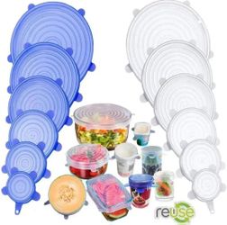 12 Silicon Container Covers 6clear+ 6 Blue