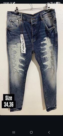 PURPLE BRAND BLUE DISTRESSED PATCH DENIM JEANS NEW COLLECTION
