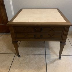 Vintage Mid Century Marble Top, Mersman  End Table Nightstand Or Coffee Table