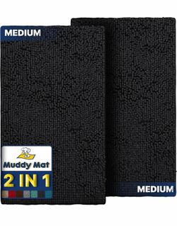 Muddy Mat® 2-Piece Black Medium 30"X19" AS-SEEN-ON-TV Highly Absorbent Microfiber Door Mat, Bath Mat and Pet Rug, Non Slip Thick Washable, Soft Chenil