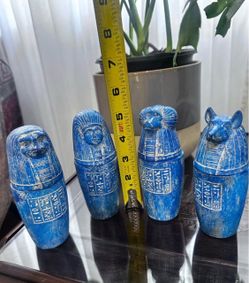Light wood carving Collectible 4 PHARAONIC ANCIENT EGYPTIAN CANOPI