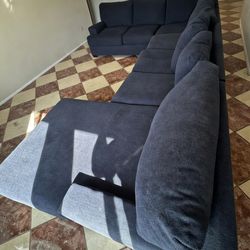 Sectional sofa 3 piece dark blue cloth