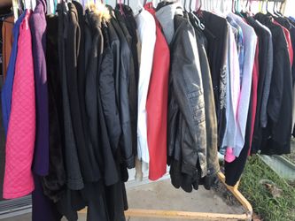 Leather jackets winter jackets hoodies shirts pants shorts all types of clothing great prices you will not be disappointed clothing store going out o