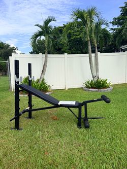 New Weight Bench With Rack Combo, Leg Extension Attachment, and Plate Storage