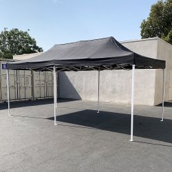 New In Box $165 Heavy-Duty 10x20 ft Popup Canopy Tent Instant Shade w/ Carry Bag Rope Stake, Black/Red 