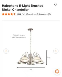Halophane 5-Light Brushed Nickel Chandelier