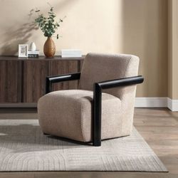 Accent Chair Latte Linen fabric, Black wood finish, New Especial price 