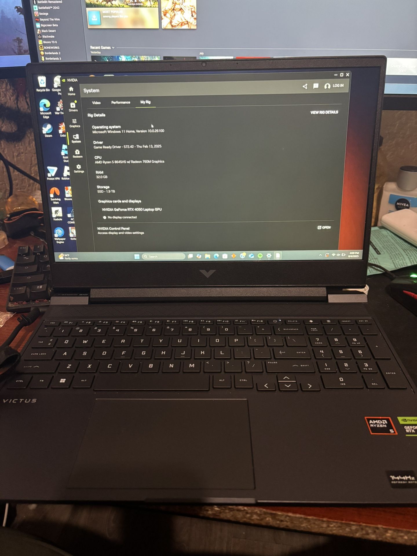 HP Victus 15.6” Gaming Laptop – Ryzen 5 8645HS | RTX 4050 | 32GB DDR5 | 2TB SSD – Like New