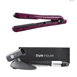 NEW Pink Zebra Style House Styling Iron & Iron accessories kit