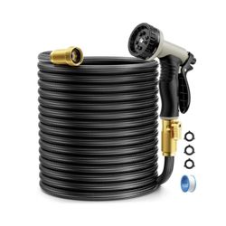 Water Hose with 10 Function Nozzles, Portable, Kink-Free, Rust Proof, Lightweight Hose for Yard, Car Wash, Lawn, Camper, Easy to Store