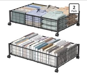 Mew Metal Under Bed Storage with Wheels 2-pack