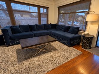 Modern Dark Wood Coffee Table with Silver Metal Base