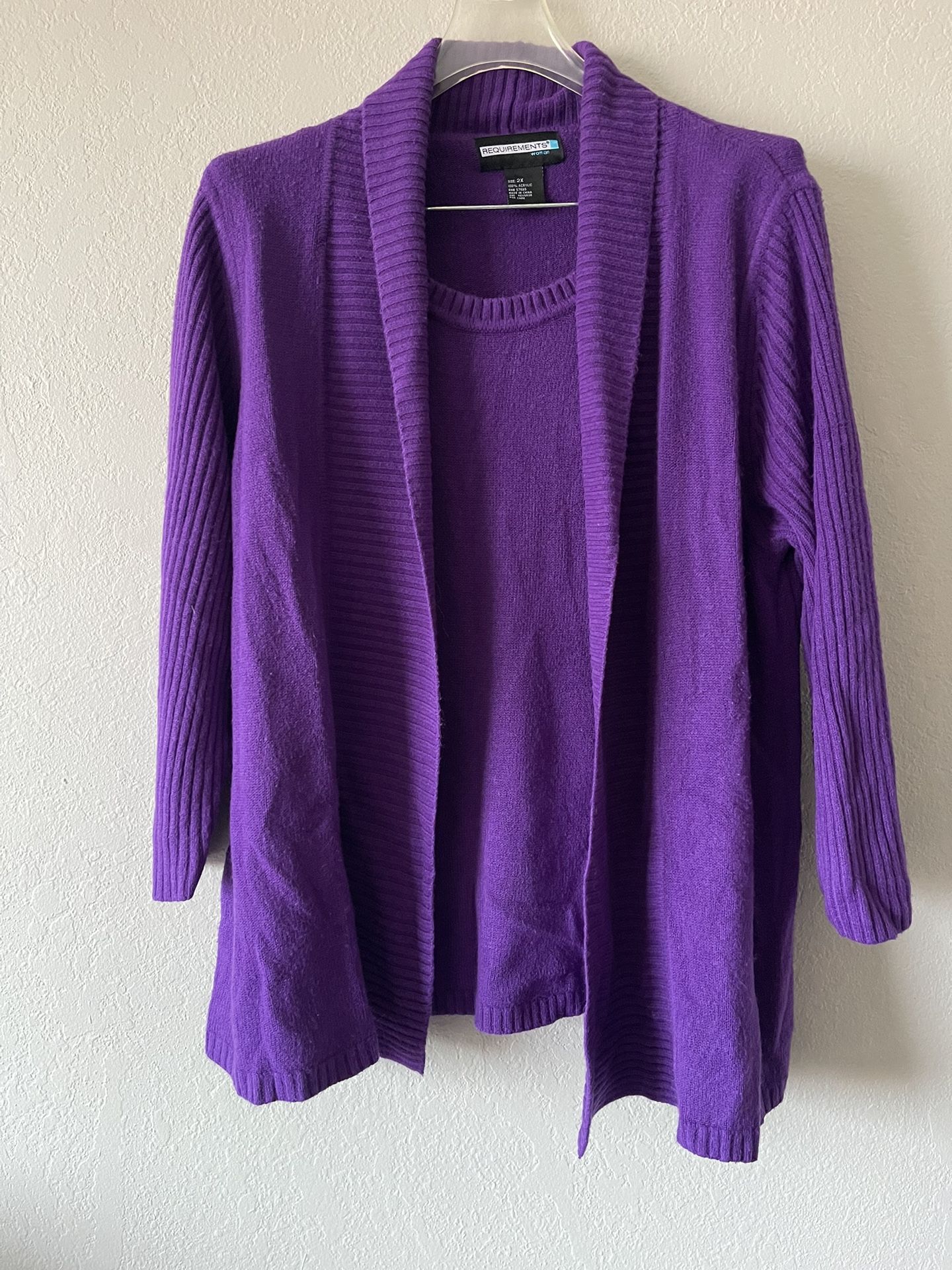 Requirements, Women’s Purple 3/4 Sleeve Layered Look Sweater, Plus Size 2XL