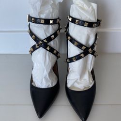 Black Valentino Rock Stud Strappy Heels Size 7
