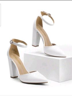 Women Ankle Strap Chunky Heel High Heels Pumps Closed Pointed Toe Fashionable Elegant Wedding Pump Shoes