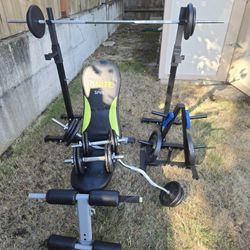 Weight Bench + Bars/Free Weights