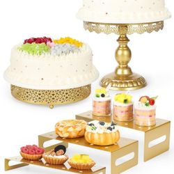ZUMELER 5pcs Cake Stand, Gold Metal Cupcake Cake Pop Stand Holder Set for Dessert Table Cupcake Risers Stands with Handle Round Cake Pedestal Stand Di