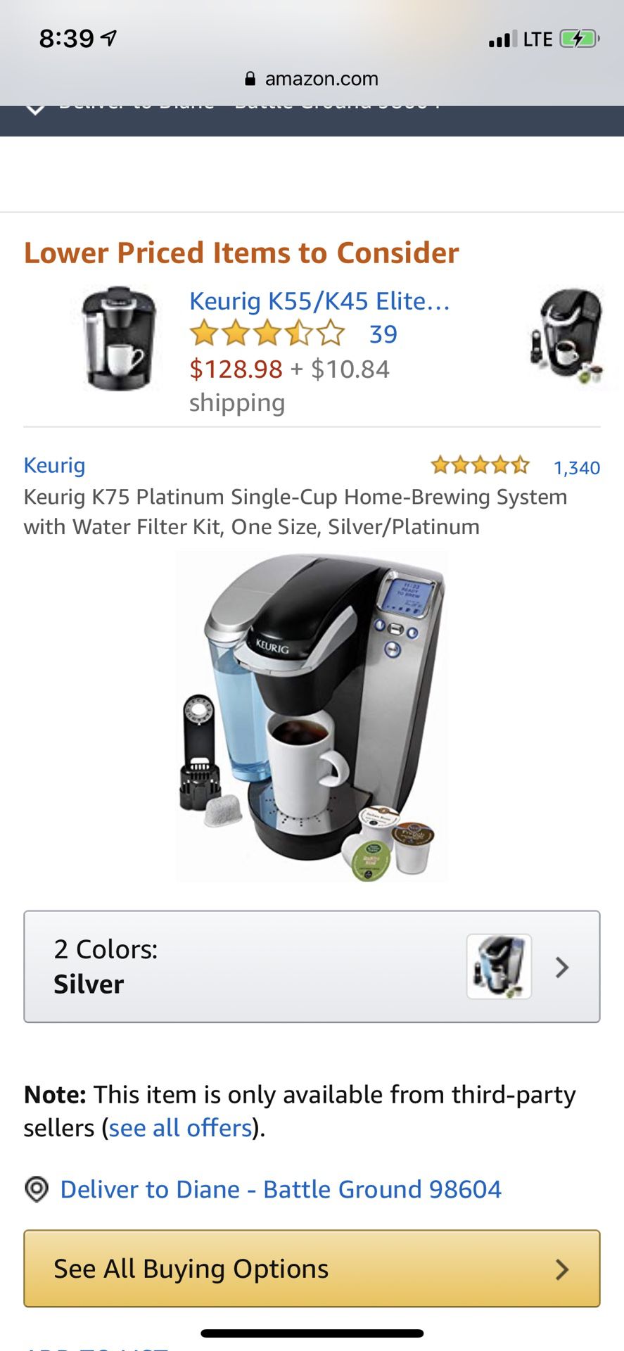 Perfect condition Keurig coffee maker