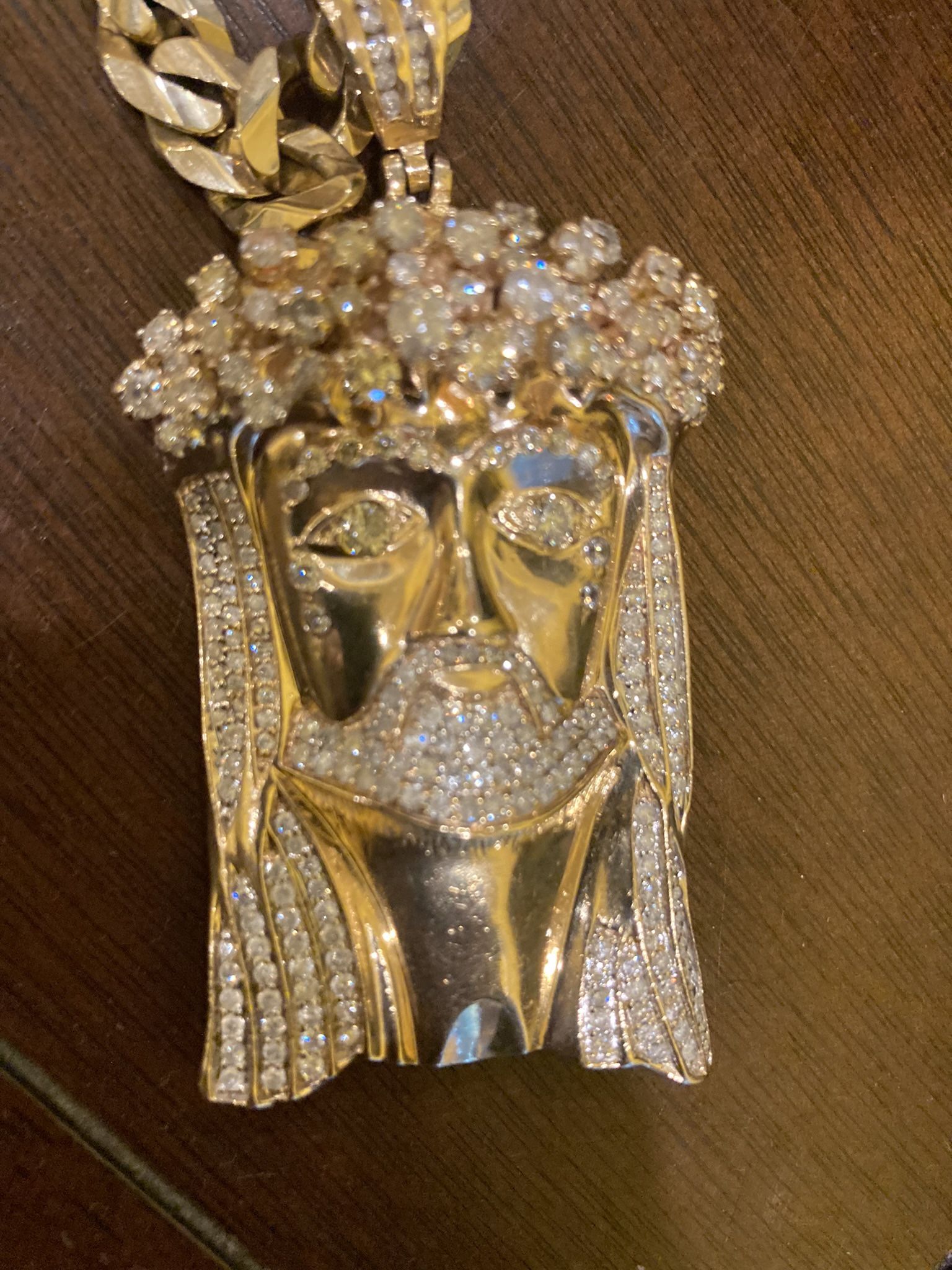 Diamond Jesus Piece with Cuban Gold Chain 