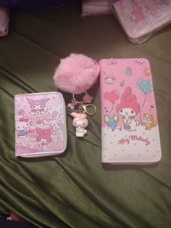 MY MELODY WALLETS AND POM KEYCHAIN
