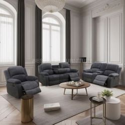 Charcoal Gray  Microfiber Fully Reclining Couch Set