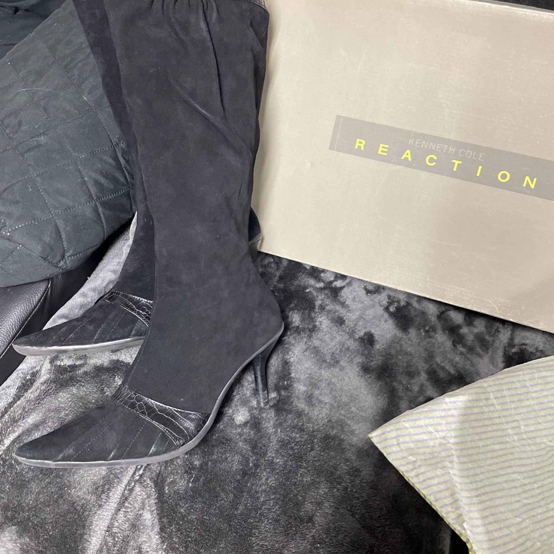 Black, Leather Boots, Kenneth Cole Under The Knee