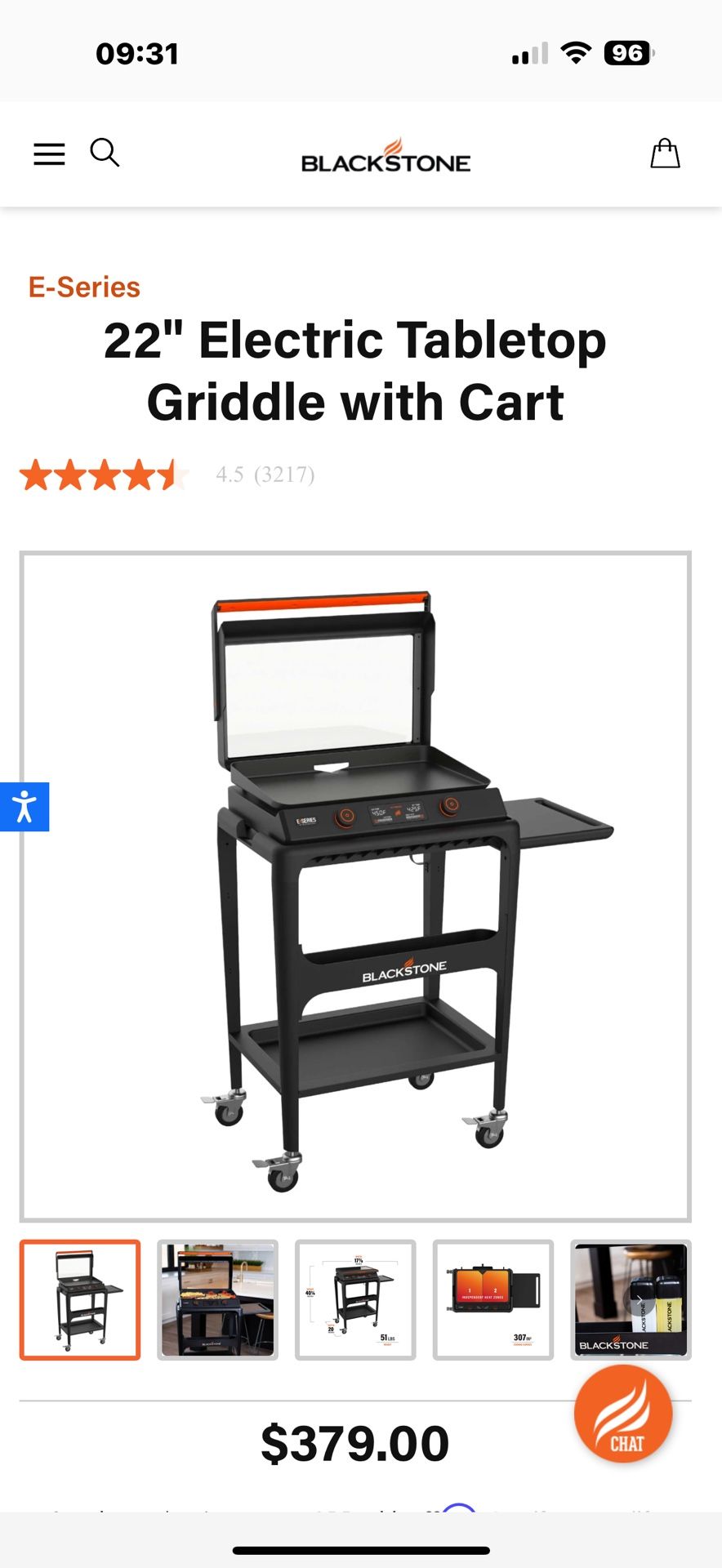 22" Electric Tabletop Griddle with Cart e-series