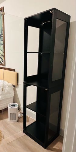 Tall Black Glass Door Display Cabinet