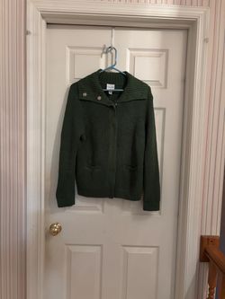 Kate Hill Green Knit Zip-Up Cardigan Sweater