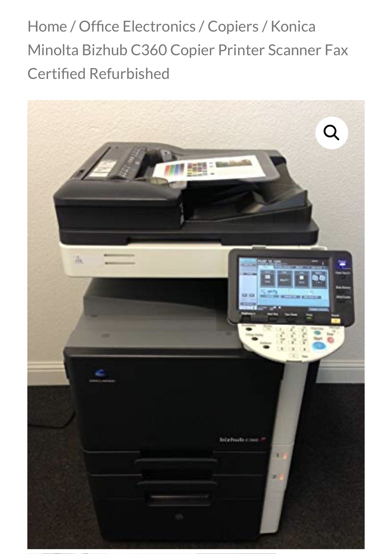 Konica Minolta Bizhub C360 Copier Printer Scanner Fax