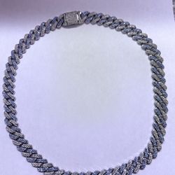 Chain Silver x Blue Iced Out Cuban Chain 22” Stainless Steel