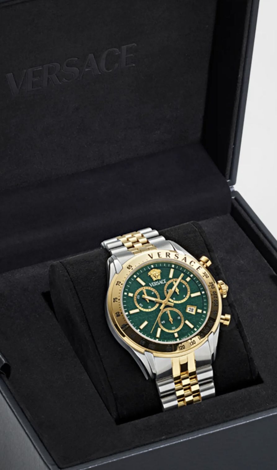 VERSACE Men's Swiss Chronograph Hellenyium Two Tone Bracelet Watch 44mm
