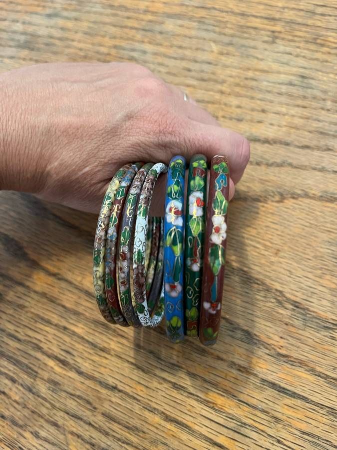 Vintage Cloisonné Enamel Floral Glass Bracelets Bangles Ranges $25-65 Each
