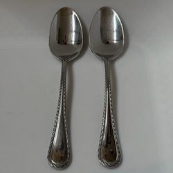 2pc Oneida Belmont-Lyons Soup Spoons 7 1/8” Stainless Glossy Rope Edge China