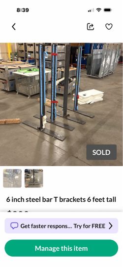 6” wide steel T stands 6 feet tall