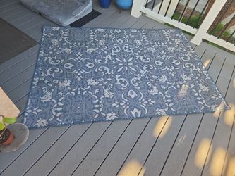 Blue and White Floral Outdoor Area Rug