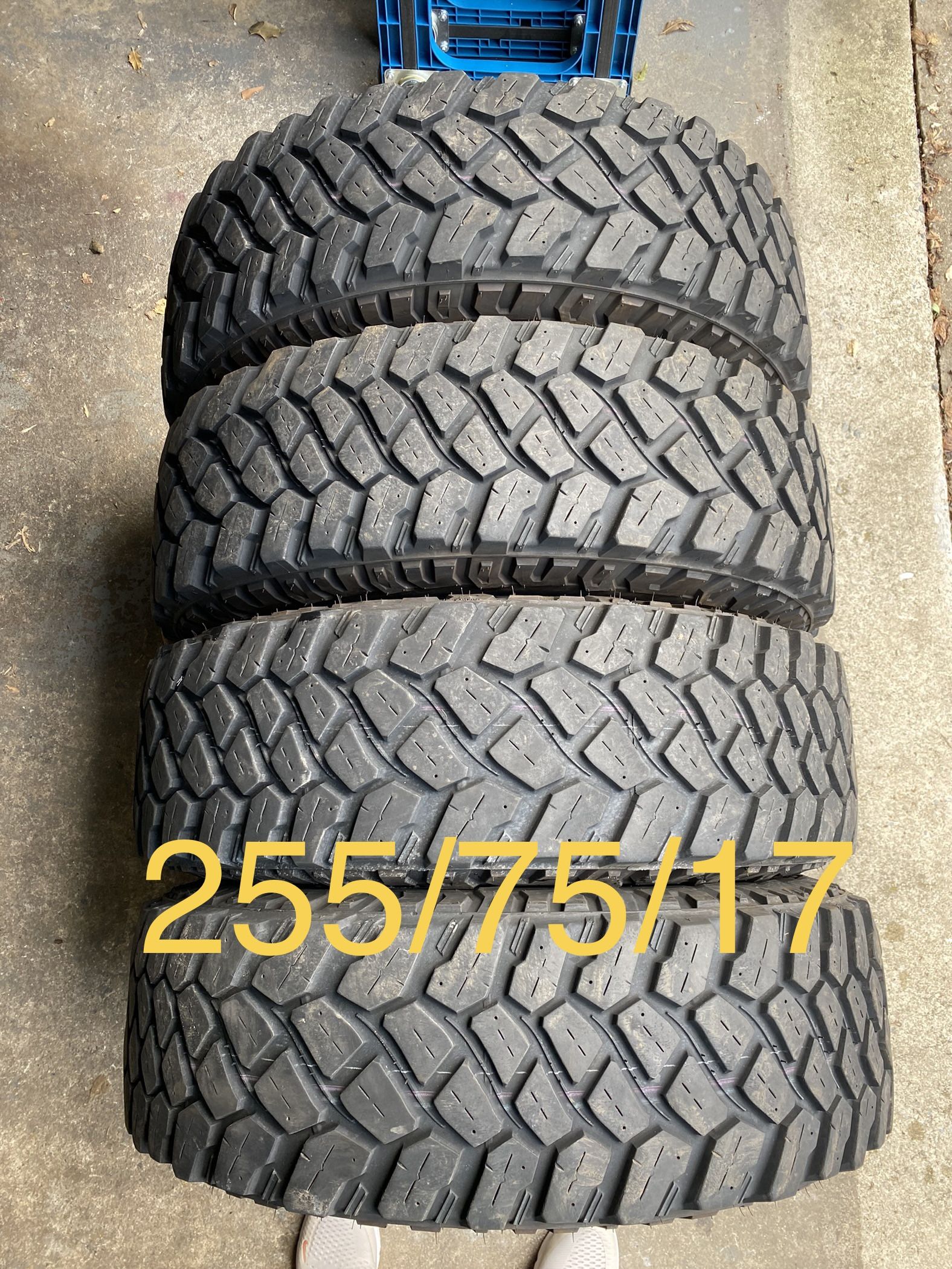 4) 255/75/17 Firestone Destination MT2 Tires Load Range C Tread measures 10/32 Can be used in place of 265/70/17 DOT 0723 $450 for 4 I carry oth