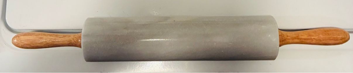 Marble rolling pin, 18” overall, 10” roller.