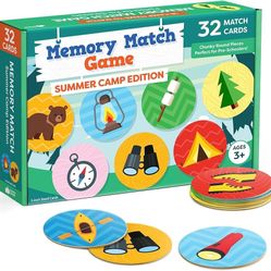 32pc Memory Card Matching Game for Kids - Summer Camp Concentration Games for Preschoolers Ages 3-5 - Boys and Girls