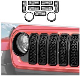 9 pieces of headlight covers and front grilles compatible with Jeep Wrangler JL JLU 2024+, not compatible with JL Sport/Sport S (black)