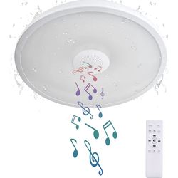 Smart Waterproof LED Flush Mount Ceiling Light Fixture,with Bluetooth Speaker,11 Inch,18 watt,Dimmable Music Lamp,RGB Color Changing Light with Remote