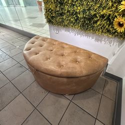 Tufted Storage Ottoman Bench – Brown Faux Leather