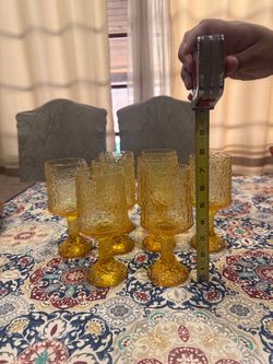 Amber Textured Glass Goblets Set of 7