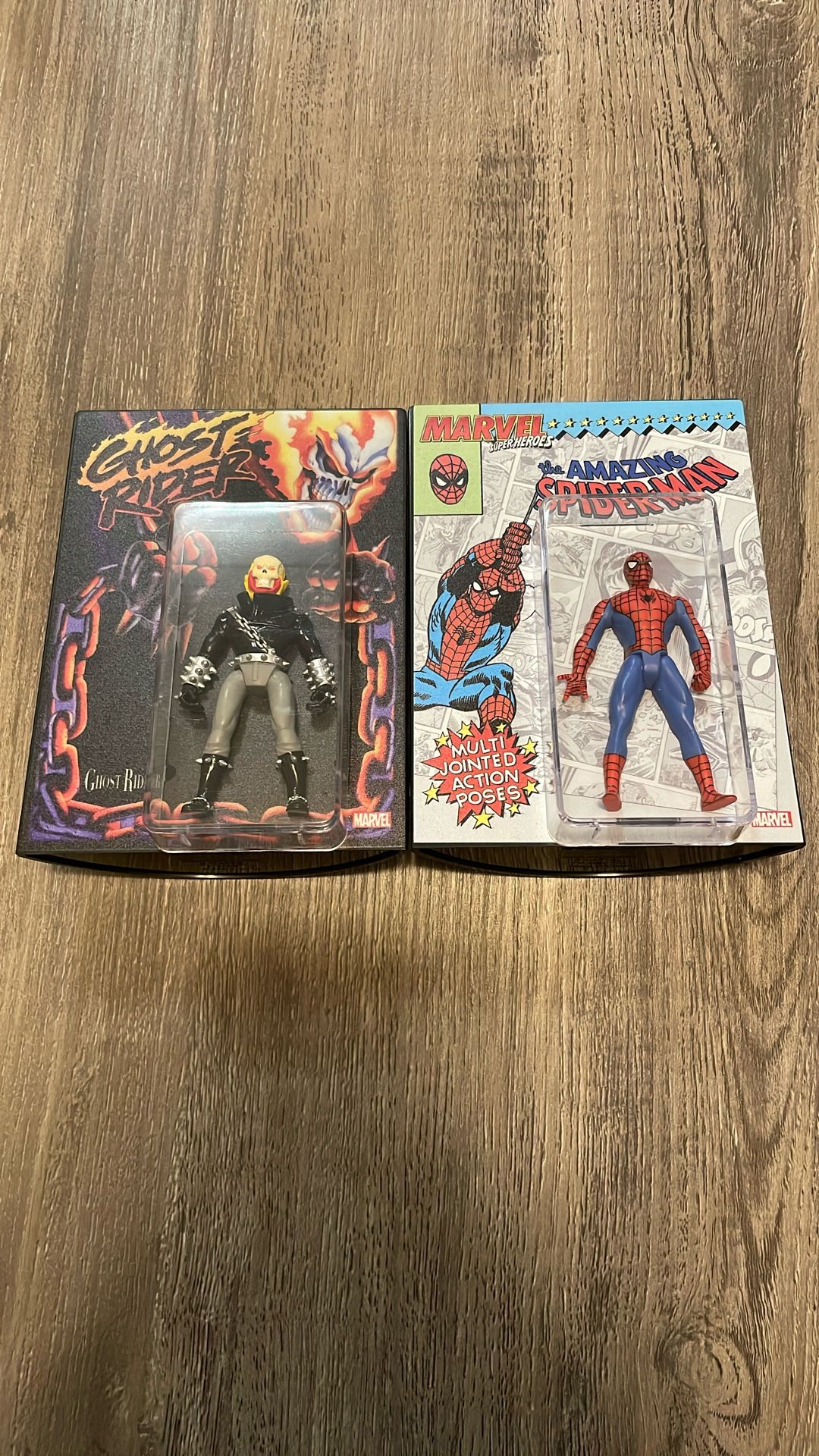 Ghost Rider and Spiderman mini statues