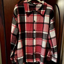 Brand New With Tags TRALEUBIE PINK & BLACK PLAID FLANNEL SHACKET Size Large, Relaxed Fit, Shirt + Jacket = Shacket,