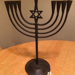 Black Metal Menorah - Approximately 13” High x 9” Wide - Excellent Condition