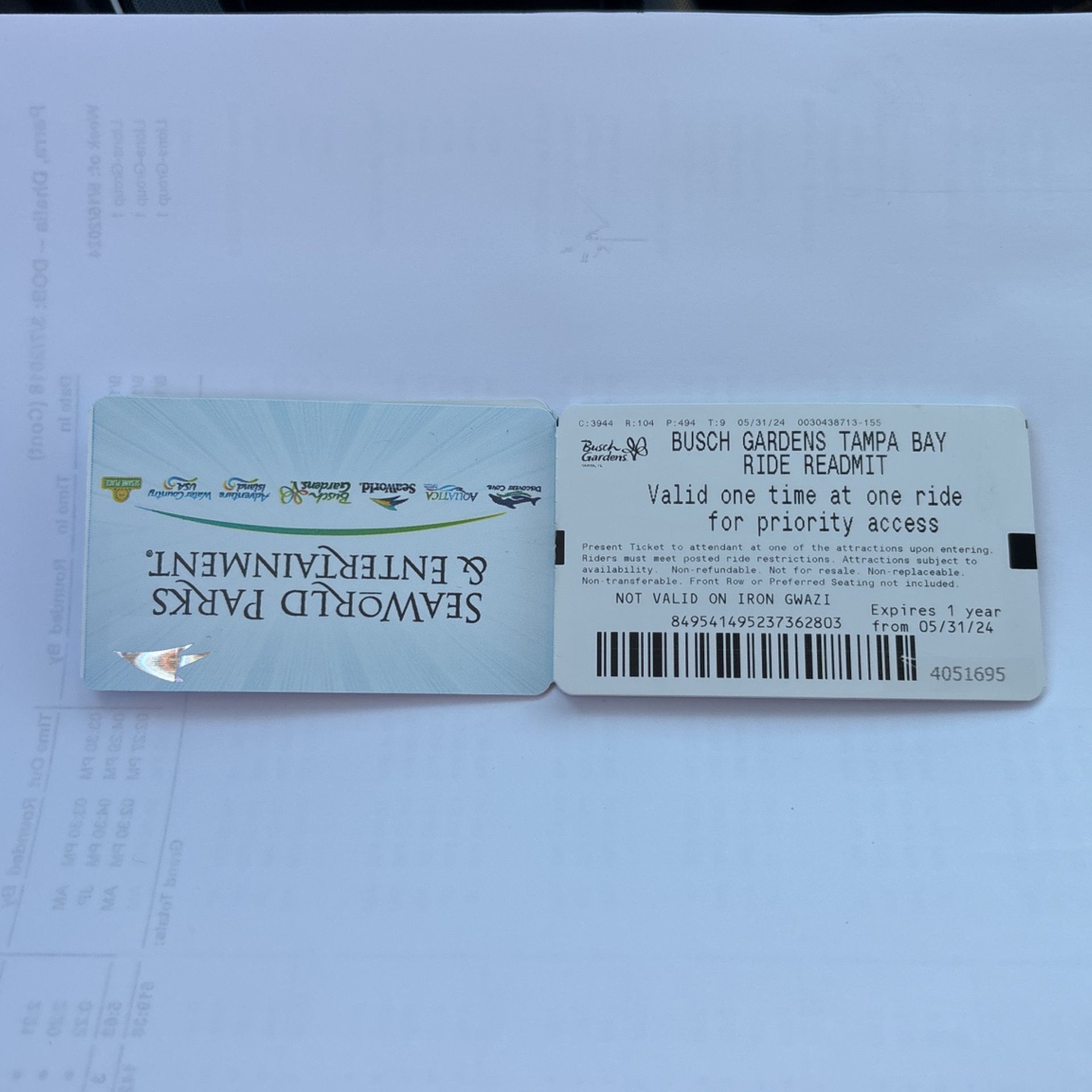 Bush Gardens Priority Access Rides Passes