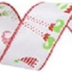 Elf Feet and Hats Wired Edge Ribbon 1 1/2" Christmas Holiday Craft Length 30' NO MEETUPS